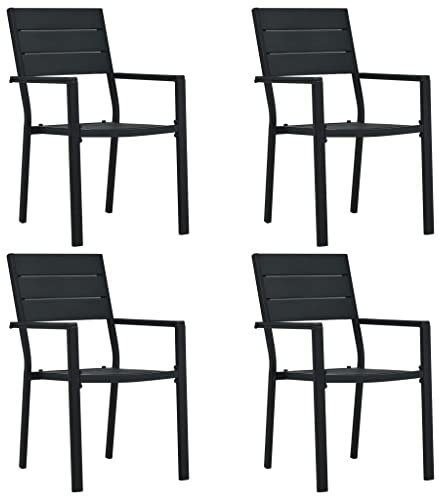 KTHLBRH Gartenstühle 4 STK. Schwarz HDPE Holz-Optik, Outdoor-Stühle Freizeitstühle Balkonstühle Terrassenstühle für Garten, Rasen, Terrasse