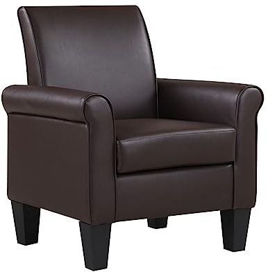 Marketero Leather Chair Sofa, Modern Small Armchair for Lounge Upholstered Accent Wing Back Arm Chairs for Living Room Bedroom Fireside Reading Brown