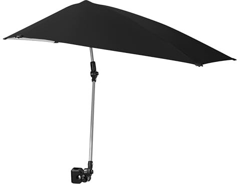 Versa-Brella Verstellbarer Sonnenschirm - 107 cm, mit 360° 3-Wege-Schwenk, UPF 50+ Schutz, leicht & kompakt für Stühle, Kinderwagen, Strand, Camping, Sport und Outdoor-Aktivitäten - Schwarz