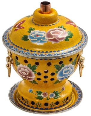 NIBHZ Shabu-shabu Hot Pot Pentola Calda di Una Persona Pentola Calda in Rame Pentola Calda Tradizionale Cinese Shippo per l'alcool d'Affari Pentola Calda da Tavolo,Giallo,20.5x23.5cm