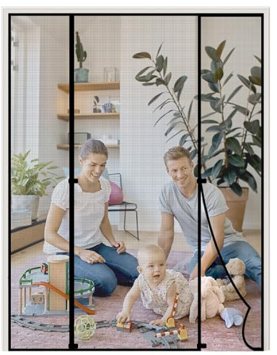 HooTown Magnet Fliegengitter Tür,160 x 222cm Fliegengitter Doppeltür | Automatisches,Ohne Bohren,4cm Klettband Oben,Fliegenvorhang für Fenster, Balkontür, Kellertür und Terrassentür