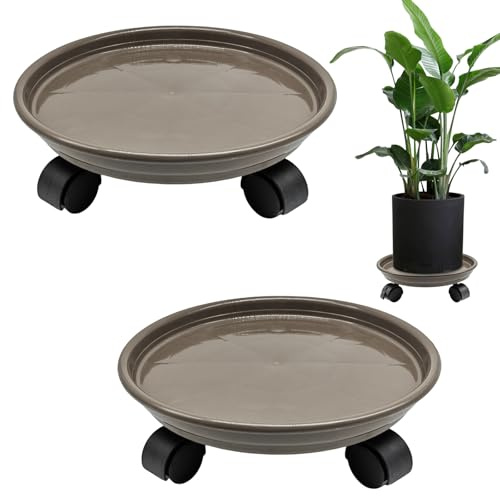 XIAONAN Pflanzenroller 2X Blumenroller 30CM,Palette mit Vier Rädern,Rollbrett Pflanzen,Blumentopf Untersetzer mit Rollen 40kg Tragkraft (Kaffee)