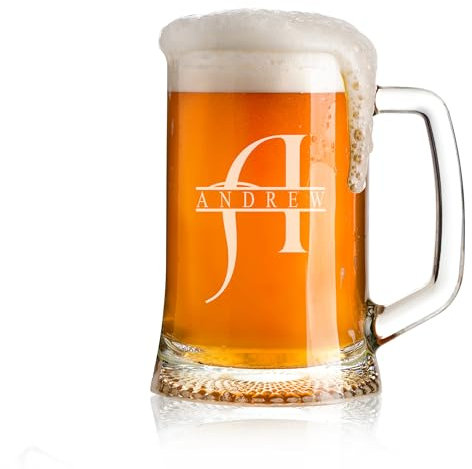 ukgiftstoreonline Personalised Large Beer Tankard with Engraved Name and Alphabet, 1 Pint Capacity