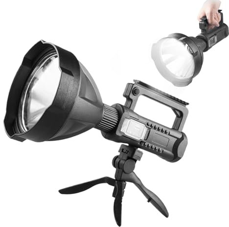 Proiettore da campeggio a LED – Proiettore LED ricaricabile, torcia LED impermeabile, proiettore tascabile a LED ricaricabile, torcia luminosa esterna da 10 W, proiettore alimentato a batteria