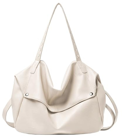 Mabecol Handtasche Damen, PU Leder Umhängetasche Groß Shopper Hobo Taschen Gross Schultertasche Damentaschen Geschenke für Schule Einkauf Reise, Beige
