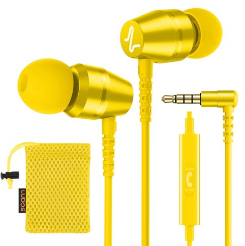 LUDOS OMNITONE Kopfhörer In Ear Kopfhörer mit Kabel und Mikrofon, 5 Jahre Garantie, In Ear Ohrhörer, 3,5 mm Klinkenstecker Earbuds, Satte Bässe Earphones, Headphones für iPhone, iPad - Gelb
