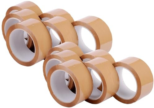 SERDECO DECORACION Cinta de embalaje marrón o transparente, ideal para embalar, enviar, mudarse o almacenar. (12 Rollos, Marrón, 48 mm x 66 m)