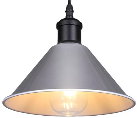 GIGGI Retro Nickel Silver Light Shade Ceiling, Cone Metal Lampshades for Ceiling Lights, Industrial Easy Fit Pendant Lamp Shades for Table Lamps, Living Room, Bedroom, Kitchen, Hallway, Home Décor