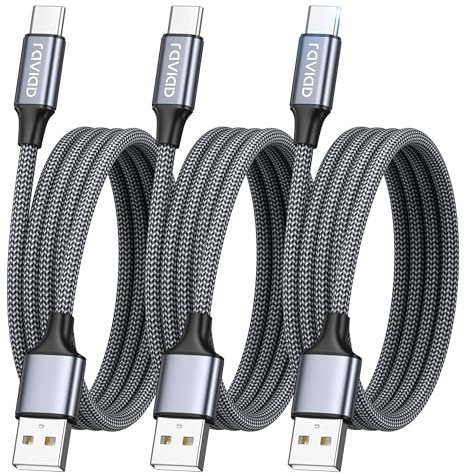 RAVIAD Cable USB Tipo C [3Pack 3M] Cable USB C Carga Rapida 3.1A QC3.0 Cargador Tipo C Nylon Carga Rápida y Sincronización Cable USB C para iPhone 17 16 15 Pro Max, Galaxy S25 S24 S23, MacBook, Huawei