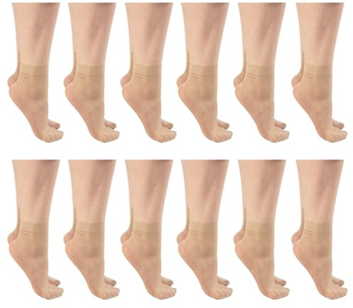 Balseti Mini-Medias Beige Claro para Mujer. Mini-Media 20DEN por Encima Tobillo. 90% Poliamida. Pack de 12 Pares. Talla Única 35-41.