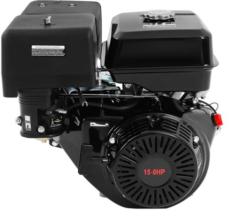420CC 1Zylinder 4-Takt 15PS Benzinmotor, luftgekühlt Seilzugstart Viertakt-Benzinmotor, Kartmotor Standmotor Antriebsmotor, mit Ölmangelsicherung (Schwarz)