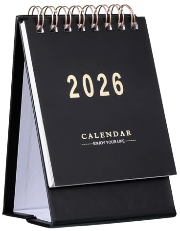 Mini calendrier de bureau 2026, de juillet 2025 à décembre 2026, 18 mois, petit calendrier de bureau mensuel portable pour horaire quotidien, fournitures scolaires et de bureau (noir)