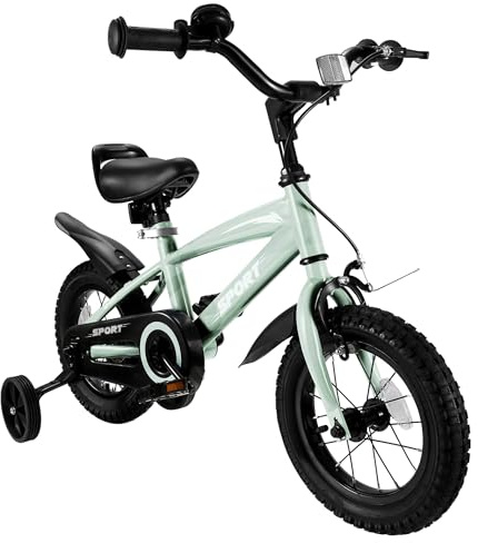 BODIOO Kinder Fahrrad 12 Zoll Kinderfahrrad mit verstellbarem Sitz, Dualbremsen, Stützrädern, Reflektor und Schutzblech, geeignet für Fahrer von 84 bis 97 cm (Minzgrau)