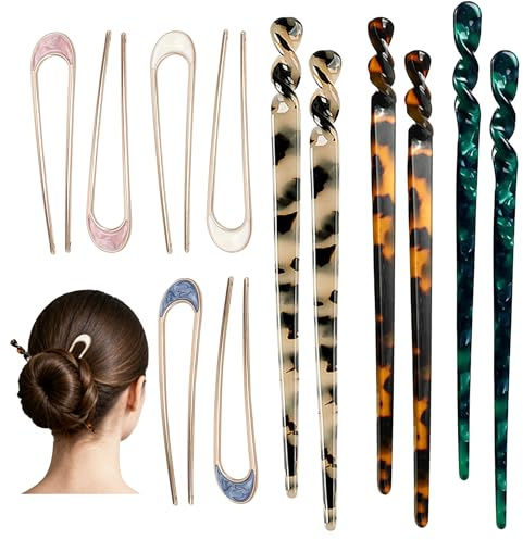 12 Stück Acetat Haarstab, Retro Haarstäbchen und U Förmige Haargabel, Chinesische Haarnadel Französische Haarnadel Hair Pin Für Frauen Haaraccessoires