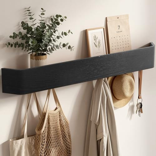 Soontrans Garderobenleiste, 88x10x7.5cm, Wandgarderobe mit Ablage, 10 Verdeckten Garderobenhaken, Kleiderhaken Wand, Hakenleiste Garderobe für Eingang, Flur, Wohnzimmer und Schlafzimmer(Schwarz)