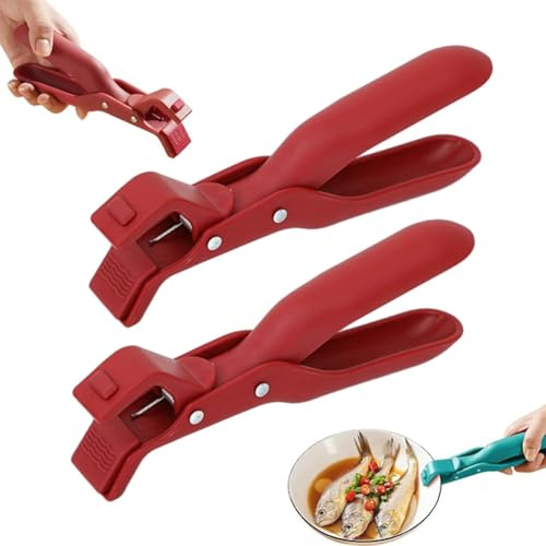 Hot Plate Gripper, 2025 New Multi-Angle Hot Plate Grippers Tongs Anti-Scald Bowl Clip, Multi-Purpose Silicone Non-Slip Heat Insulation Anti-Scald Clamp for Dish Bowls Pots Plates (Red-2PCS)