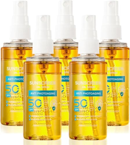 Hair and Scalp Sun Protection Spray SPF50, Hair and Scalp Sun Protection Spray, Non Greasy & Lightweight, High Protection UVA and UVB, Fast-Absorbing No White Cast Formula (5PC)