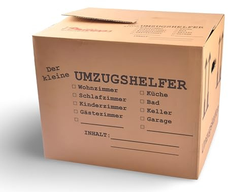 BURI Einzelner Umzugskarton Bedruckt 41x35x34 Umzugskiste mit Griffen Bücherkiste Archivkarton Transportbox Umzug Karton Kiste Box stabil umziehen Transportkarton Bücher Küche Haushalt faltbar 1 Stück
