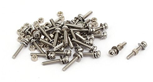 sourcing map 35 Sets Schraube M1,6x10mm 304 Edelstahl Kreuz flacher Kopf Bolzen mit Dichtung DE de