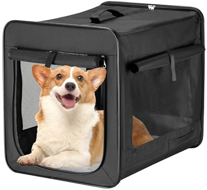Wiltec Hopfällbar transportväska svart för husdjur katt och hund, storlek M 58 x 46 x 53 cm med uttagbar kudde