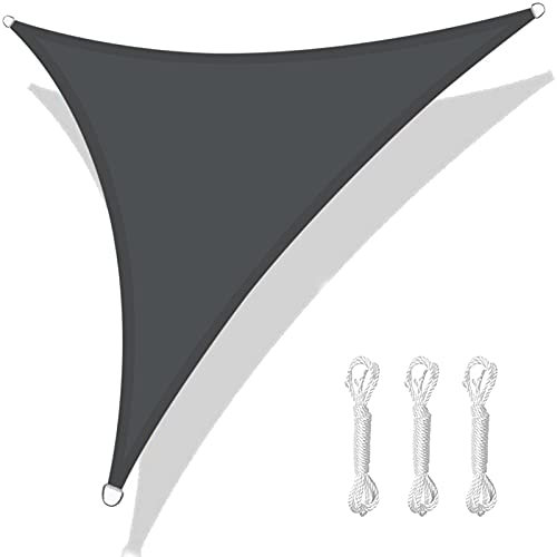 HEYOMART Sun Shade Sail Waterproof 2x2x2m Triangle, 98% UV Block PES for Garden Patio Sunscreen Canopy Sunsail with Free Ropes, Grey