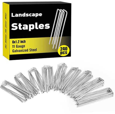 HongWay 240 Pack 6 Inch Landscape Staples, Garden Stakes Galvanized Tent Stakes Heavy Duty 11 Gauge SOD Landscaping Fabric Pins Yard Ground Lawn Staples for Plant Cover, Turf, Fence, Grass Decoration