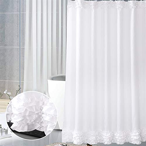 LIVEINU Duschvorhang mit Rüschen und Haken Duschvorhang Badezimmer Badewanne Wasserdicht Waschbar Wasserdichter Anti-Schimmel Duschvorhang mit Rüschen für Landhaus-Badezimmer 180x200cm Weiß