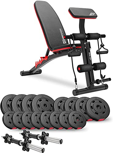 Hop-Sport Hantelbank HS-1035 - inkl. 40 KG Hantelset: Kurzhanteln, Gewichte/Hantelscheiben