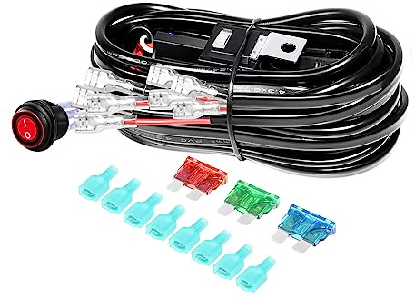 RIGIDON 4 lead 12V CC 18AWG cableado kit de barra de luz led, faros trabajo | 40A, cable de 3 metros, luz antiniebla, arnés de encendido/apagado de relé de fusible, para off road camión coche SUV ATV 4x4