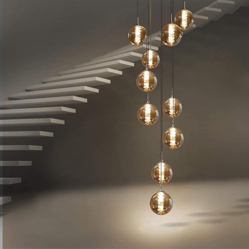 CBJKTX Pendelleuchte Treppenhaus 20 Flammig Hängelampe Höhenverstellbar | 400cm Hängeleuchte Glas Bernstein Küchen Wohnzimmerlampe Schlafzimmerlampe Flurlampe （100 Tage Lieferfrist）