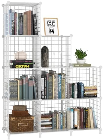 AWTATOS Regal 9 Regal Drahtwürfel Stapelbarer Regal Würfel DIY Metallgitter Regal Würfelbuchregal Würfelregal Mit Türen Für Wohnzimmer, Schlafzimmer, Bad Weiß USCIH09WE