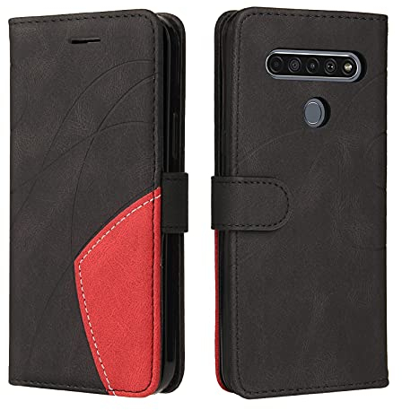 Fatcatparadise Kompatibel mit LG K61 / Q61 / Q630 Hülle, Leder PU Brieftasche Handyhülle Flip Case Silikon Bumper Schutzhülle Klapphülle. Lederhülle mit Kartenfächern und Standfunktion (Schwarz)