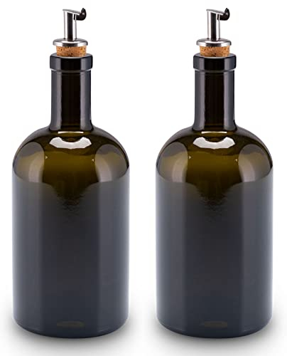 Lifestyle Lover Öl und Essig Spender Set Apothekerflasche Glas antikgrün Olivenöl mit Ausgießer aus Edelstahl für Öl & Essig (2er Pack Blanko 500ml)
