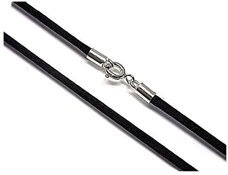 Minoplata Collier ras-du-cou en soie noire 40 cm avec fermoir en argent sterling 925 pour femme et fille