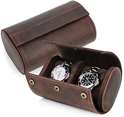 CONTACTS Reise-Uhrenetui aus echtem Leder, Uhren-Organizer-Box für 2 Uhren, schützende tragbare Hülle, Uhren-Display für Reisen, Vintage (Kaffee-1145)