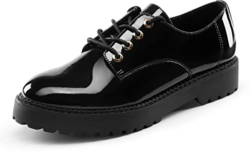 DREAM PAIRS Oxford Planos Cordones Mujer | Upper PU, plantilla espuma gruesa, suela TPR con tacos, cordones, estilo formal y casual.