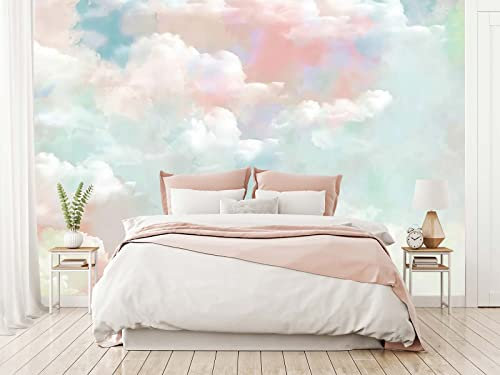 Cliouar - Wandtapete für Schlafzimmer, Wohnzimmer, 3D-Tapete, Dekoration, rosa Wolken, 261,6 x 175,3 cm (nicht selbstklebend)