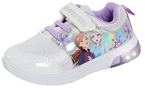 Disney Frozen 2 upplysta träningsskor för flickor träningsskor barn Elsa Anna sportskor med blinkande ljus, SILVER, 11 UK Child