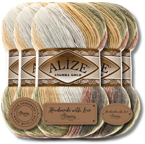 Hobby YARN 3x Etikettenlabel mit Alize Angora Gold Batik Wolle Premium 5x100g als Set, Yarn, Garn, Schurwolle, Farbverlauf, Strickgarn zum Häkeln, Stricken, Kleidung (1893)