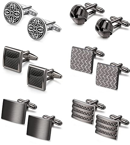 YADOCA 6 Paires Boutons de Manchette Classiques pour Hommes Personnalisés Noir Mariage Affaires Tuxedo Chemise Boutons de Manchette Ensemble avec Boîte-Cadeau