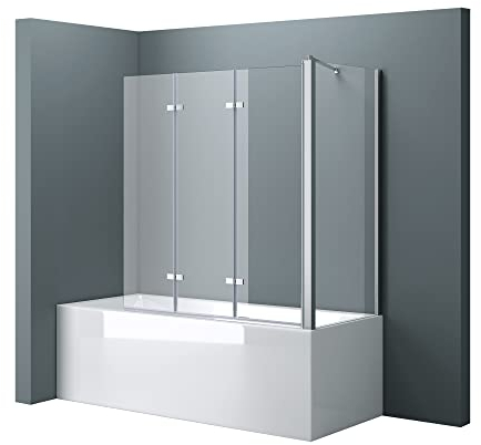 doporro Duschwand für Badewanne Badewannenaufsatz 80x130x140cm Duschabtrennung 6mm ESG-Sicherheitsglas inkl. NANO-Beschichtung Badewannenfaltwand Wandanschlag links oder rechts