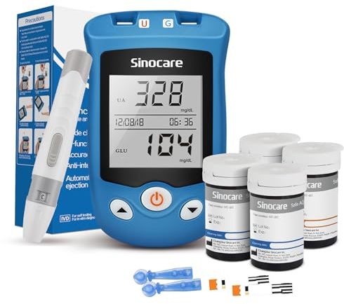 Sinocare Misuratore di Glicemia e Acido Urico, Safe AQ UG Multifunzione 2 in 1 Kit di Monitoraggio Accurati Test a casa, con 50 Strisce Reattive per il Glucosio, 50 Strisce Reattive per l'Acido Urico