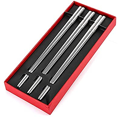 Chopsticks for Beginners, Chopsticks Reusable Chinese Chopsticks Gift-3 Pairs-Premium Stainless Steel Chopsticks-Ideal Chopsticks For Dishes From Asian Cuisine-Modern And Elegant Design-Dishwasher Saf