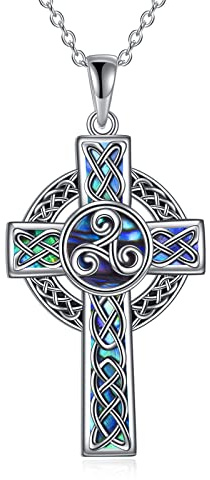 YFN Collana Croce Celtica Argento Sterling Ciondolo Triskele Croce Abalone Gioielli Regali per Donna Uomo