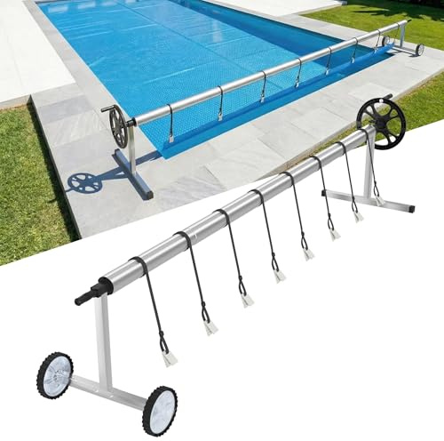 YRHome Premium Pool Aufroller 3m - 5,70m Mobiles Aufrollsystem für Solar- & Poolplanen & Solarfolie Aufrollvorrichtung Pool für Poolplane & Abdeckung Mit Bänder & Rollen