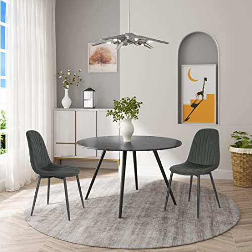 Lestarain Esszimmerstühle 2er Set Samt Dunkelgrau | Ergonomisch Metallbeine Gepolstert Für Küche Für Wohnzimmer
