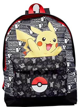 Marvel Pokemon Pikachu Pokeball School Backpack for Children, Black, Black, Black, One Size, Casual