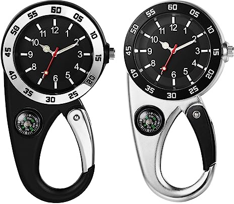 JewelryWe 2pcs Montre Mousqueton Homme Femme Analogique à Quatz,Montre Porte Clé avec Aiguilles Lumineuses.1ATM Etanche,Montre infirmière Porte Clef pour Sac à Dos,Activités Extérieures
