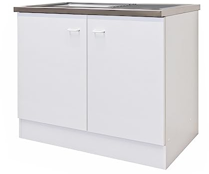 Flex-Well Smart Möbel Spülenunterschrank mit Arbeitsplatte & Spüle - 100 cm breit - Weiß - Rapido