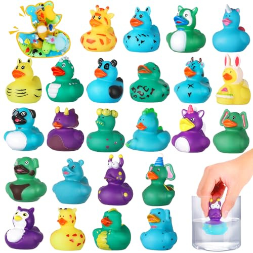24 Pack Color Changing No Hole Rubber Ducks, Color Change Baby Bath Toys Without Holes for Toddlers Kids Ages 4-8, Floating Toys Gift for Bath, Classroom Party Favors Easter Basket Stuffers